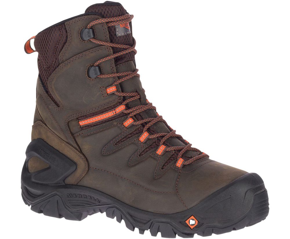 Botas Homem - Merrell Strongfield Couro 8\" Thermo Waterproof Comp Toe Wide Width - Marrom - FEB71386